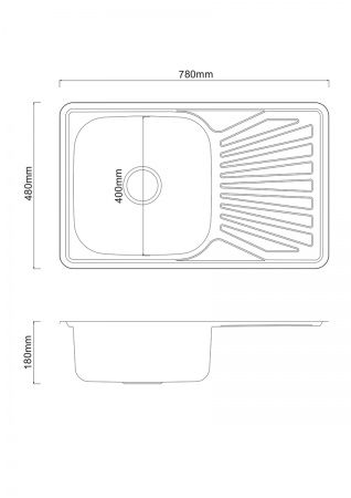 Мойка нерж. врезная прямоугольная ЛЕВАЯ, РМС, MG8-7848L(0,8) 780х480х170 мм