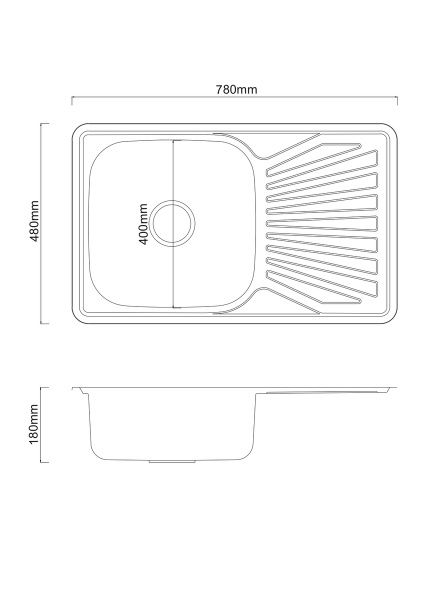 Мойка нерж. врезная прямоугольная ЛЕВАЯ, РМС, MG8-7848L(0,8) 780х480х170 мм