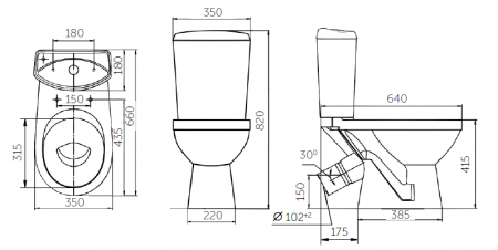Унитаз "Комфорт", синий декор, 2кноп.,косой вып.,нижн.подв., сиденье полипропилен