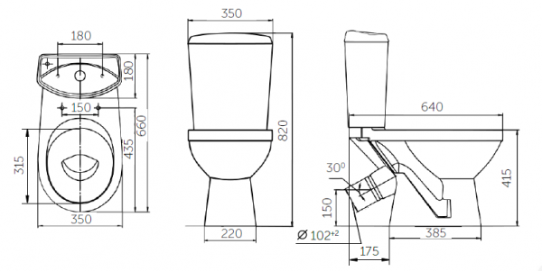 Унитаз "Комфорт", синий декор, 2кноп.,косой вып.,нижн.подв., сиденье полипропилен