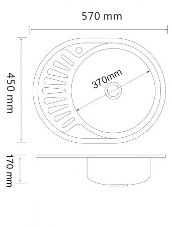 Мойка нерж. врезная овальная большая ЛЕВОЕ крыло, РМС, MG6-5745OVR(0,6), 570х450х170 мм