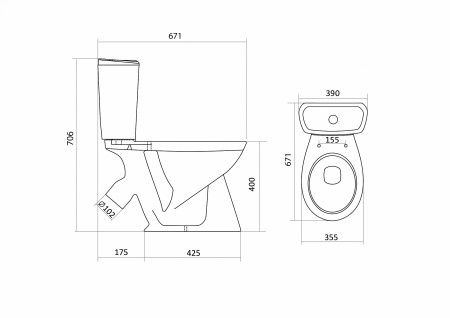 Унитаз Бриз с бачком, белый, 2 х кн.арм., косой выпуск, нижн.подв., сиденье дюропласт