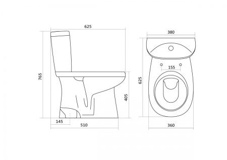 Унитаз Анимо с бачком, белый, 1 кн.арм., выпуск в пол, нижн.подв., сиденье полипропилен