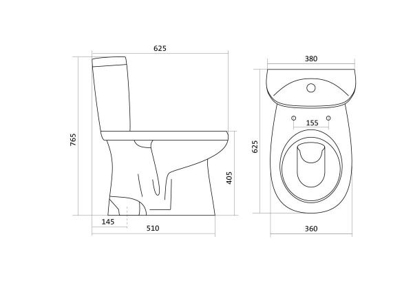 Унитаз Анимо с бачком, белый, 1 кн.арм., выпуск в пол, нижн.подв., сиденье полипропилен