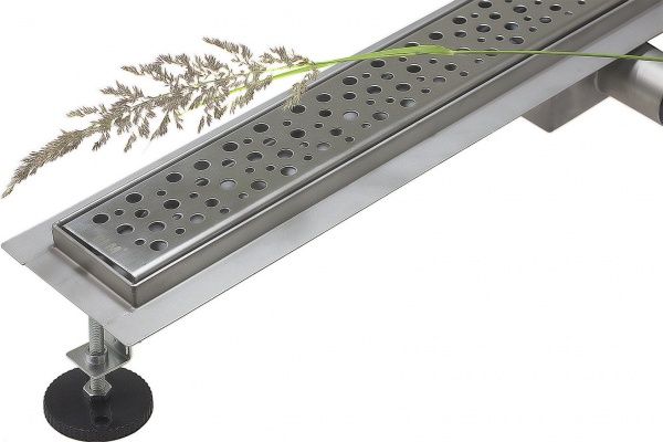 Линейный трап 85х7см, из нерж. стали с горизонтальным выпуском, гидро+сухая защита от запаха, TIM