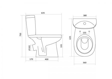 Унитаз Анимо с бачком, белый, 1 кн.арм., косой выпуск, нижн.подв., сиденье полипропилен