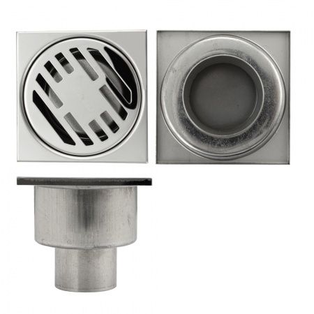 Трап из нежарвеющей стали квадратный 10х10см с вертикальным (прямым) выпуском Ф50 мм САНАКС