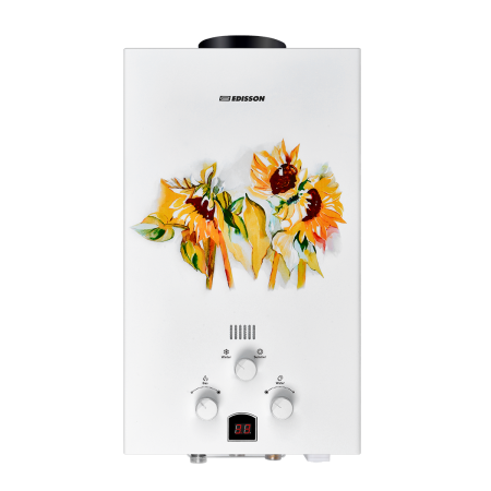 Водонагреватель газовый  EDISSON E 20 GD (Подсолнухи) (эл.розжиг, дисплей, луженый теплообм.)