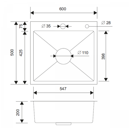 Набор 3 в 1 (Мойка врезная+корзина+дозатор), РМС, MR-6050,600х500х200 мм