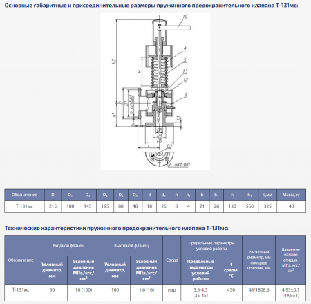 Клапан предохранительный пружинный Т-131мс Ду 50   (35-45 Атм)