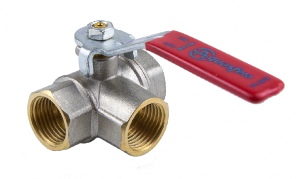 Кран шаровой трехходовой латунный  Ду20 (хром) Т-вид "рычаг"