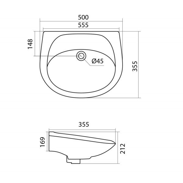 Умывальник "Бриз-50" с переливом, без комплекта, без отверстия, белый