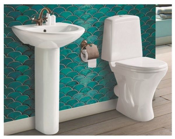 Унитаз "Аттика (эконом)", белый, 1 кн.арм., косой выпуск, нижн.подв., сид.полипр.