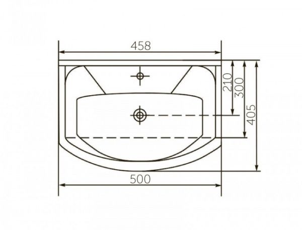 Умывальник мебельный "Элеганс 500" с переливом, без комплекта, 1 отверстие, белый