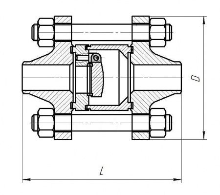Клапан поворотный 19с38нж (ГЛ 44110) Ду 100, Ру-63, (межфланцевый с КОФ)