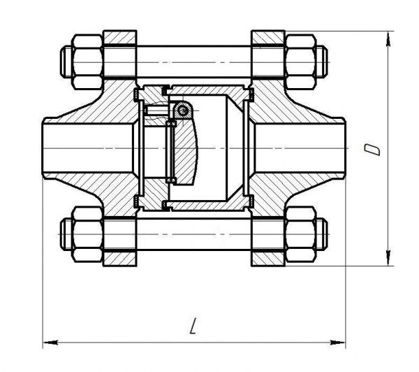 Клапан поворотный 19с38нж (ГЛ 44110) Ду 100, Ру-63, (межфланцевый с КОФ)