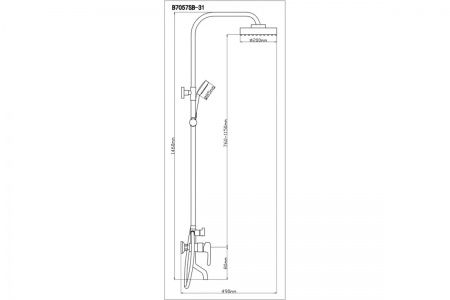 Смеситель для душа одноручный с жесткой стойкой, тропическая лейка, латунь, B7057SB-31