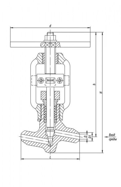 Вентиль 597-10-0А Ду 10,  Ру-255,   t-545oC   (дроссельный, игольчатый, под приварку)
