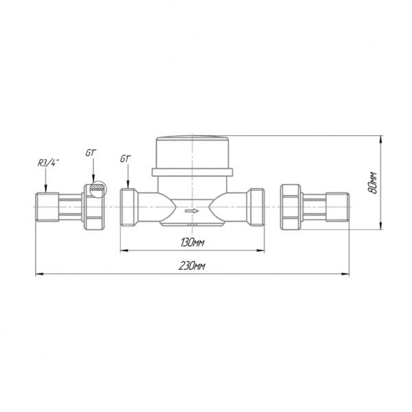 Счетчик воды "Норма" СВКМ-20 У, L-130 (с присоединителями) универсальный