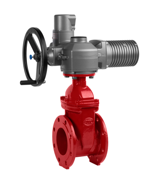 Задвижка "Гранар" серии KR15, Ду 50, Ру10/16,   с электроприводом SA, обрезиненная, красная