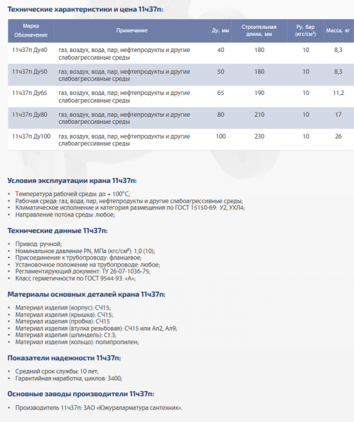 Кран шаровой, фланцевый 11ч37п Ду 50