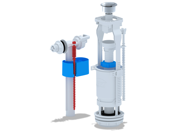 Арматура к унитазу, боковая подводка, 1 кнопка, пластик/хром