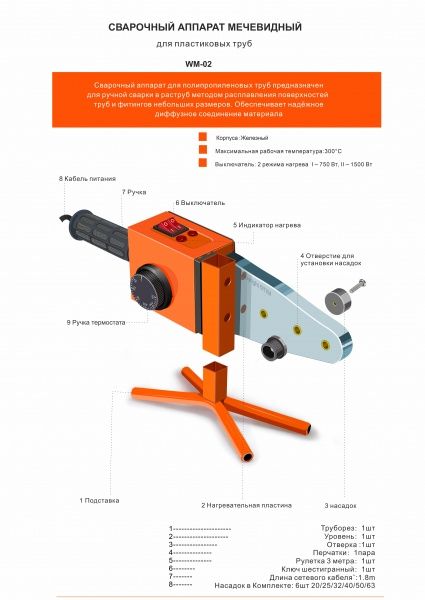 Сварочный комплект для PPRC 20-63мм, 1800Вт (насадки 20,25,32, 40, 50, 63)
