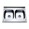 Мойка нержавеющая накладна 2 чаши 60х80 (0,6), выпуск 3 1/2, глубина 17см, с сифоном