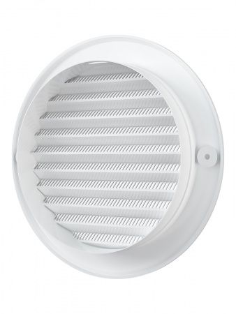 Решетка пластиковая D-125/161 круглая,  белая с сеткой и фланцем