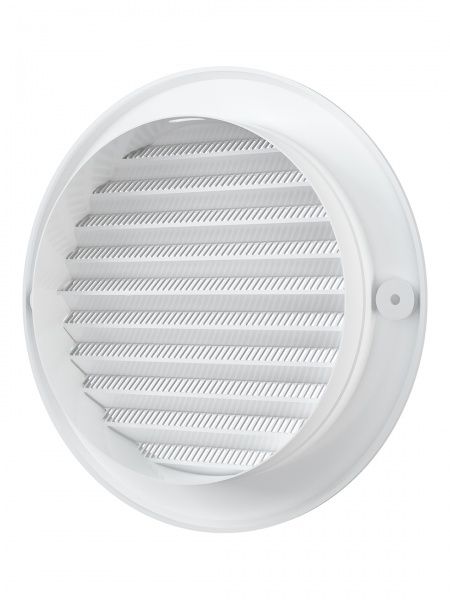 Решетка пластиковая D-125/161 круглая,  белая с сеткой и фланцем