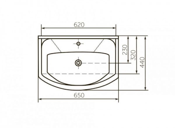 Умывальник мебельный "Элеганс 650" с переливом, без комплекта, 1 отверстие, белый