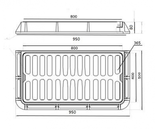 Дождеприемник прямоугольный ДБ(В125) 950х500х80 установка к бордюру по длинной стороне