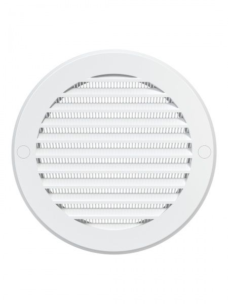 Решетка пластиковая D-125/161 круглая,  белая с сеткой и фланцем