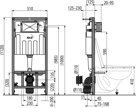 Система инсталляции для унитаза 3в1 AM101/1120 + M70-0001 (кнопка пластиковая, белая)