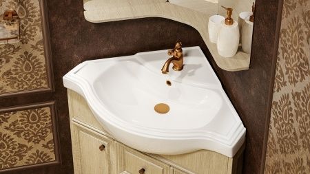 Умывальник мебельный, угловой "Классик" с переливом, без комплекта, 1 отверстие, белый