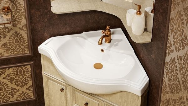 Умывальник мебельный, угловой "Классик" с переливом, без комплекта, 1 отверстие, белый