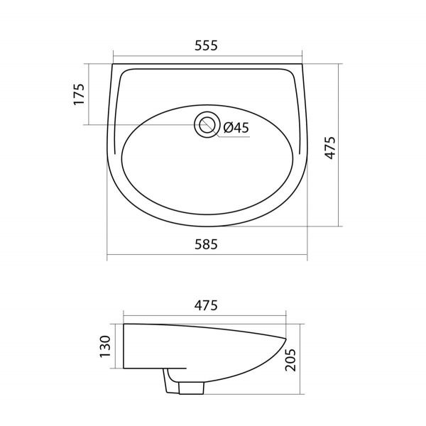 Умывальник "Бореаль-60" с переливом, без комплекта, без отверстия, белый
