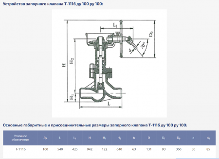 Вентиль Т-111б Ду 100