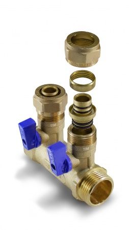 Коллектор латунный TIM с шаровыми кранами ВР 3/4" - 5х16 с цангами под МП трубу ф16