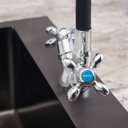 Смеситель BOOU для кухни двуручный, высокий излив BA5318-1F-E352A-В702