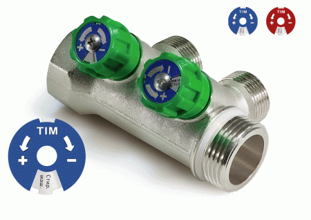 Коллектор вентильный регулирующий под 45", ВР 1" - 4х3/4" НР евроконус (никель)