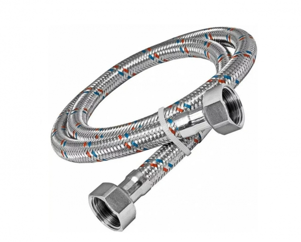 Подводка д/воды 1/2" ГГ  2.5 м (латунная гайка, нерж. оплетка с красной и синей лентой)