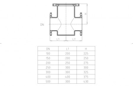 Проходная фланцевая подставка под гидрант ППФ(ППДФ)-300   (чугун)   Ру10