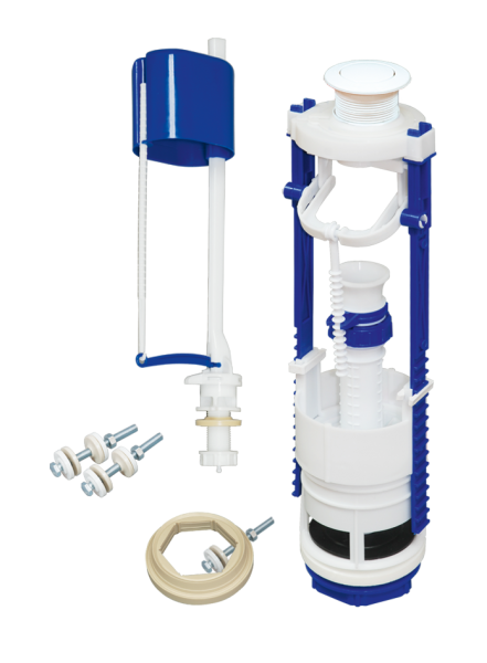 Арматура к унитазу, нижняя подводка, 1 кнопка, пластик/белая