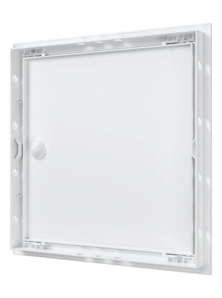 Дверца пластиковая АБС 318х318 (296х296) белая с фланцем, ручка