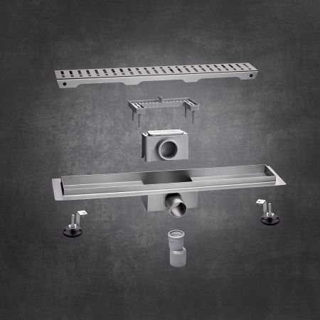 Линейный трап 70х7см, из нерж. стали с горизонтальным выпуском, гидро+сухая защита от запаха, ТЛ-03