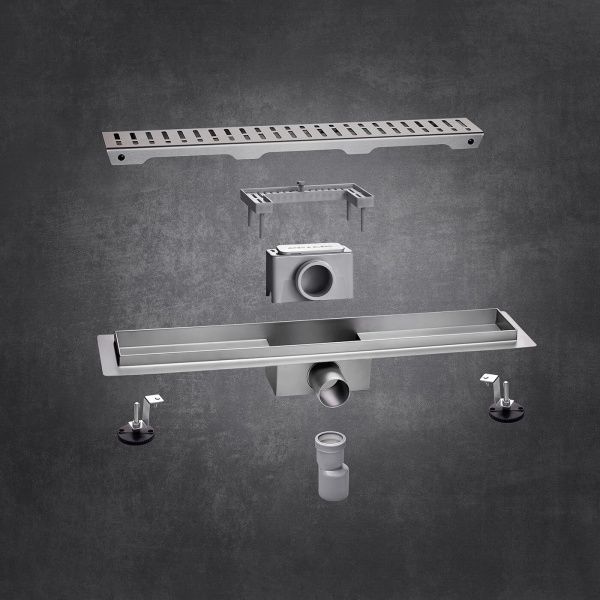 Линейный трап 60х7см, из нерж. стали с горизонтальным выпуском, гидро+сухая защита от запаха, ТЛ-03