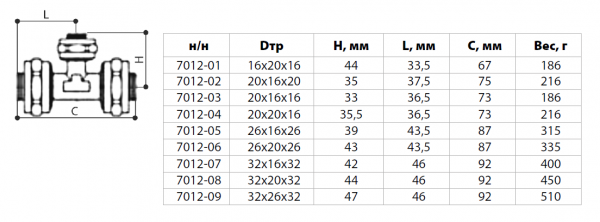 Тройник редукционный 32х26х32 покрытие никель (металлопластик)