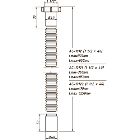 Гибкая труба 1 1/2" х 40 (максимальная длина 850мм)