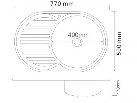 Мойка нерж. врезная овальная большая ЛЕВОЕ крыло, РМС, MD6-7750OVR(0,6), МАТОВАЯ, 770х500х170 мм